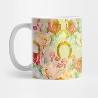 Pattern. Roses, Gold Horseshoes and Rainbow Mug